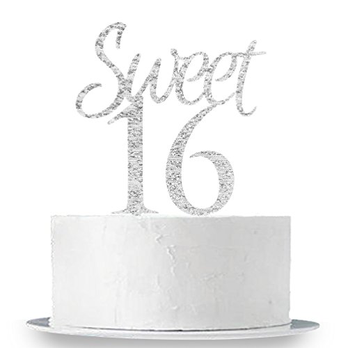 INNORU Silver Sweet 16 Cake Topper - Happy 16th Birthday Party Decorations Supplies