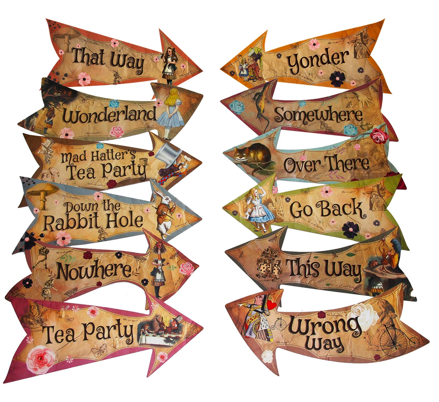 Alice in Wonderland Party Vintage Style Arrow Signs/Mad Hatters Tea Party Props Pack of 12 Signs