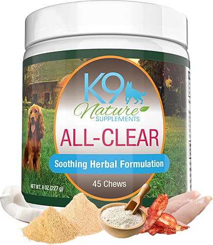 K9 Nature Supplements: All-Clear - Allergy Supplement for Dogs - 45 Chews - Soothing Herbal Formula with Natural Ingredients - Support for Petâ€™s Seasonal Allergies & Itching - for All Breeds