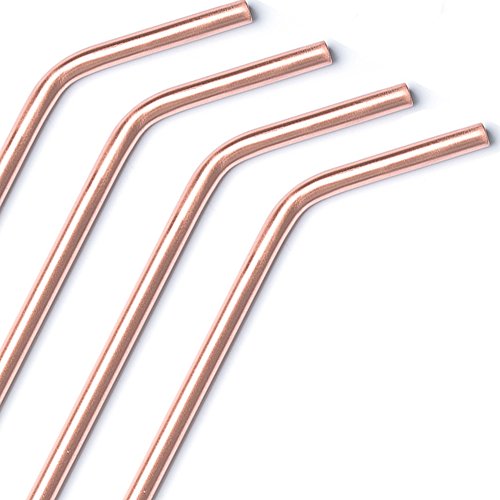 100% Copper Bent Drinking Straws Set of 4-7,9' - Pure Premium Copper with Food Safe Lacquer to Keep The Shine.