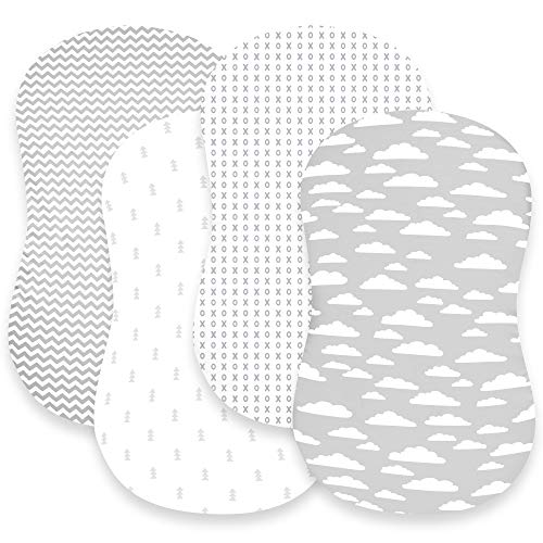 Bassinet Bed Sheets â€“ Premium Bassinet Fitted Sheets 4 Pack â€“ 100% Jersey Knit Cotton Cradle Sheets â€“ Bassinet Bedding for Standard Size Oval or Halo Bassinet Pads â€“ Bassinet Sheet for Boy & Girl