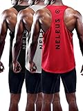NELEUS Men's 3 Pack Dry Fit Y-Back Muscle Tank Workout Gym Shirt,5031,Black,Grey,Red,L