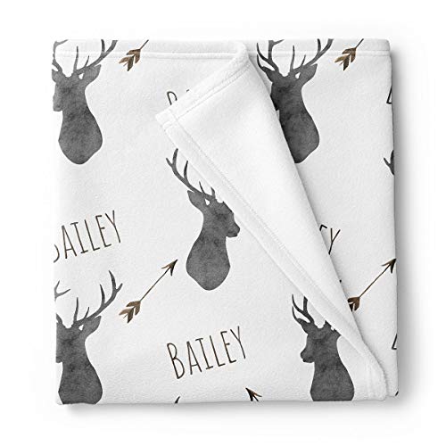 Lovable Gift Co Personalized Deer Fleece Baby Boys Blanket, Charcoal and Brown Print