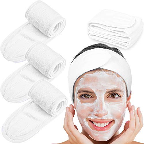 Spa Facial Headband Whaline Head Wrap Terry Cloth Headband 4 counts Stretch Towel for Bath, Makeup and Sport (White)