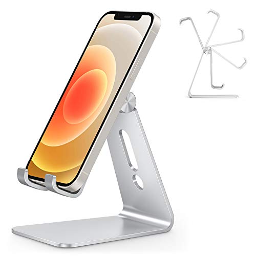 Adjustable Cell Phone Stand, OMOTON C2 Aluminum Desktop Phone Dock Holder Compatible with iPhone 11 Pro, SE, XR, 8 Plus 7 6, Samsung Galaxy, Google Pixel and More, Silver