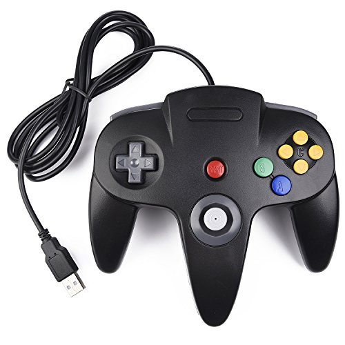 SAFFUN Classic N64 Controller, N64 Wired USB PC Game pad Joystick, N64 Bit USB Wired Game stick Joy pad Controller for Windows PC MAC Linux Raspberry Pi 3 Genesis Higan (Black)