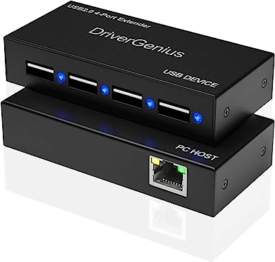 DriverGenius NT100 4 Ports USB 2.0 Extender UP to 50m - USB to RJ45 Over Cat6 /Cat 5e /Cat 7- for Win10 / Mac/Ubuntu (Driver-Free Version)