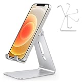 Adjustable Cell Phone Stand, OMOTON C2 Aluminum Desktop Phone Holder Dock Compatible with iPhone 17 Pro Max/ 17 Pro/ 17/Air and Other Smart Phones, Silver