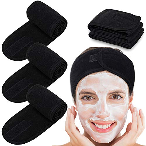 Book Cover Spa Facial Headband Whaline Head Wrap Terry Cloth Headband 4 Counts Stretch Towel for Bath, Makeup and Sport (Black)