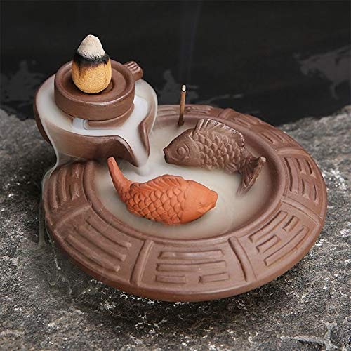 Jeteventy Waterfall Backflow Incense Burner Sticks Holder Yoga Room Home Decoration & Handicraft Gift (Ceramic Fish)