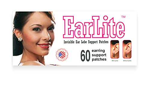 Book Cover EarLite 60 patches Invisible Earring Ear Support Waterproof Patches in ZipLock Pouch - Made in USA
