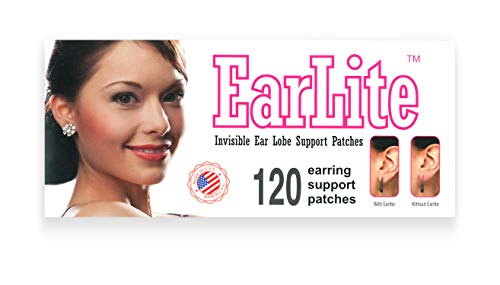 Book Cover EarLite 120 (60 Ea X 2 Packs) Invisible Earring Ear Support Waterproof Patches in ZipLock Pouch - Made in USA