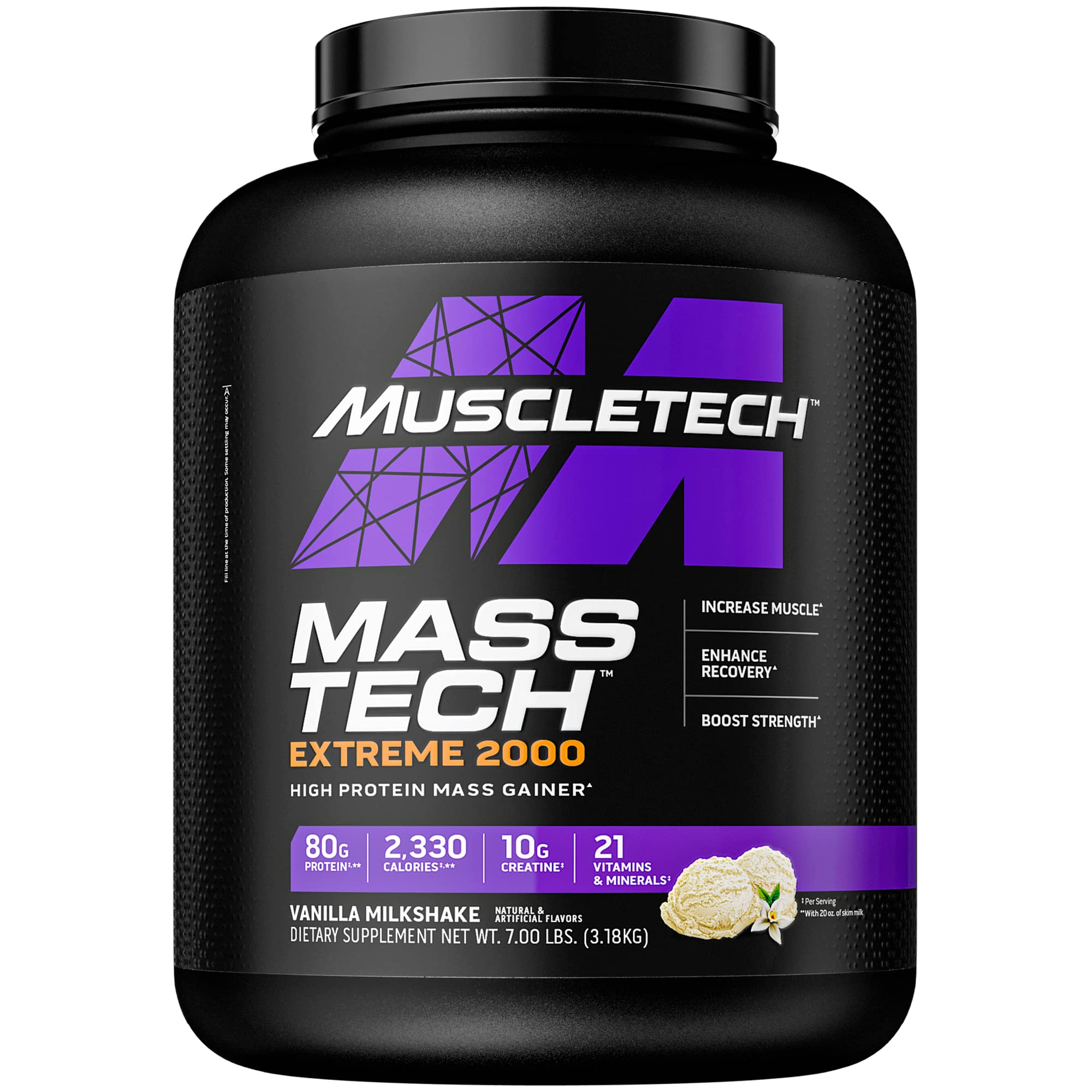 Mass Gainer Powder | MuscleTech Mass-Tech Extreme 2000 | Whey Protein Muscle Builder for Men & Women |Creatine Monohydrate + Carbs | Max-Protein for Weight Gain | Vanilla, 7 lb