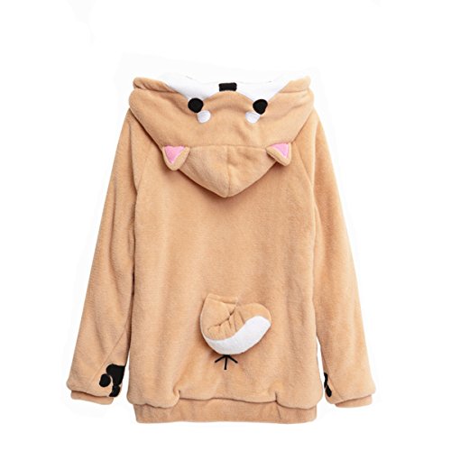 CORIRESHA Cute Coral Velvet Long Sleeve Shiba Inu Dog Home Wear Clothes Hoodie Sweatshirt with 3D Dog Ear and Dog Tail,White,X-Large