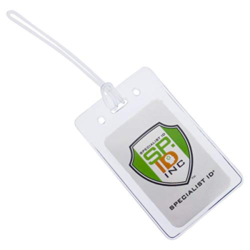 25 Pack - Locking TOP Clear Plastic Luggage Identification Tags with Loops Included - Business Card or Photo Insert Bag Tags - Great for Travel and Student ID's by Specialist ID