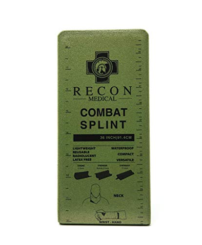 Combat Splint- (Olive Green) Recon Medical Combat Splint 36 inches Lightweight Reusable Waterproof First Aid Medical Tactical Registration Card! (1 Pack) (Flat Packaging 4.25inchsX9inches)