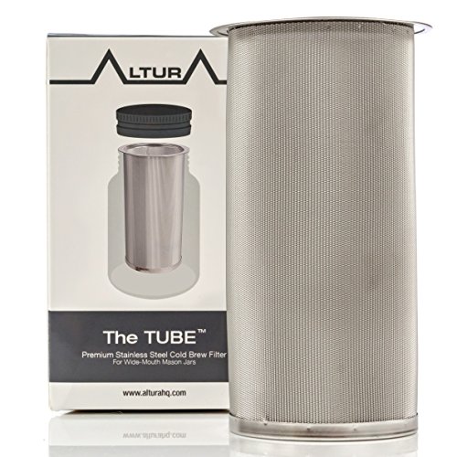 Book Cover The TUBE: Cold Brew Coffee Maker and Tea Infuser Kit. Premium Stainless Steel Mesh Filter Designed to Fit All Wide Mouth Mason Jars. Brew Guide and Recipe eBook Included (Small)