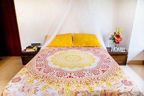 Book Cover Folkulture Sunflower Mandala Tapestry Bedding with Pillow Covers, Indian Bohemian Wall Hanging, Picnic Blanket or Hippie Beach Throw, Hippy Ombre Bedspread for Bedroom, Queen Size Yellow Boho Spread