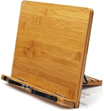 Book Cover Bamboo Book Stand,wihacc Adjustable Book Holder Tray and Page Paper Clips-Cookbook Reading Desk Portable Sturdy Lightweight Bookstand-Textbooks Bookstands-Music Books Tablet Cook Recipe Stands
