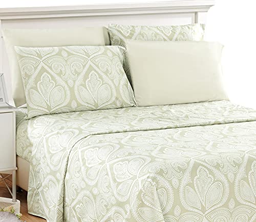 Book Cover Lux Decor Collection Queen Bed Sheets Set - Queen Sheets Brushed Microfiber 1800 Thread Count Bedding - Wrinkle, Stain, Fade Resistant - Deep Pocket Queen Size Sheets Set - 6 PC (Queen, Paisley Ivory)