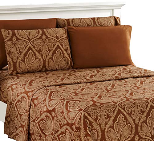 Book Cover Lux Decor Collection Bed Sheet Set - Brushed Microfiber 1800 Bedding - Wrinkle, Stain and Fade Resistant - Hypoallergenic - 6 Piece (King, Paisley Brown)
