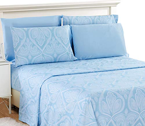 Book Cover LDC Queen Bed Sheets Set - Queen Sheets Brushed Microfiber 1800 Thread Count Bedding - Wrinkle, Stain, Fade Resistant - Deep Pocket Queen Size Sheets Set - 6 PC (Queen, Paisley Blue)