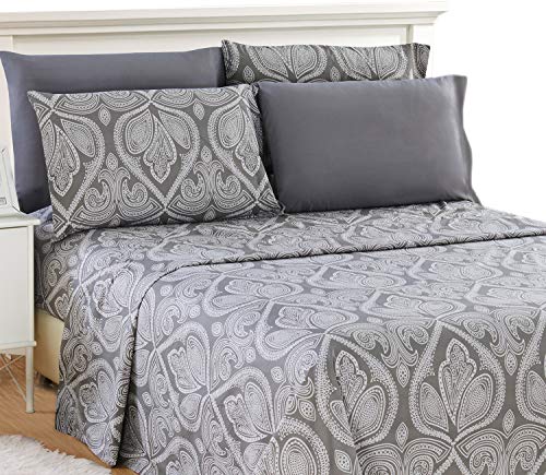 Book Cover LDC Queen Bed Sheets Set - Queen Sheets Brushed Microfiber 1800 Thread Count Bedding - Wrinkle, Stain, Fade Resistant - Deep Pocket Queen Size Sheets Set - 6 PC (Queen, Paisley Grey)