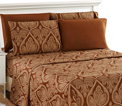Book Cover Lux Decor Collection Bed Sheets - 6 Pc Queen Size Sheets - 1800 Thread Count Brushed Microfiber Sheets - 16 Inches Deep Pocket Bedding Sheets & Pillowcases (Queen, Paisley Brown)
