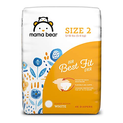 Book Cover Amazon Brand - Mama Bear Best Fit Diapers Size 2, 46 Count, White Print [Packaging May Vary]