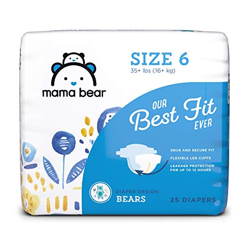 Book Cover Amazon Brand - Mama Bear Best Fit Diapers Size 6, 25 Count, Bears Print [Packaging May Vary]