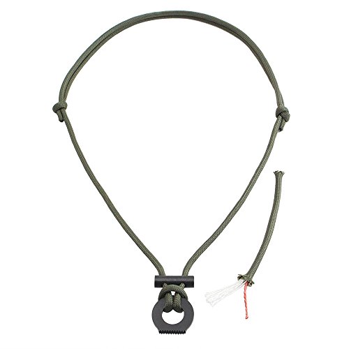 PSKOOK Fire Starter Necklace, Survival Paracord Necklace with Flint and Steel, Bushcraft Necklace for Camping, Hiking and Backpacking