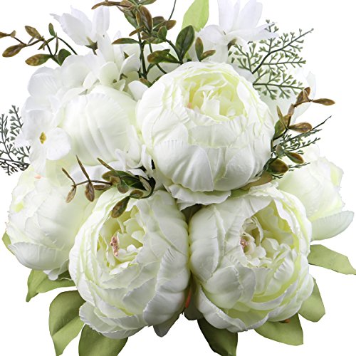 LeagelÂ Fake Flowers Vintage Artificial Peony Silk Flowers Bouquet Wedding Home Decoration, Pack of 1 (White)