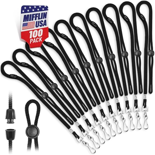 MIFFLIN-USA - Adjustable Safety Breakaway Lanyards for ID Badges, Identification Cards & Name Tags - Black, 36 Inch, Bulk Pack of 100