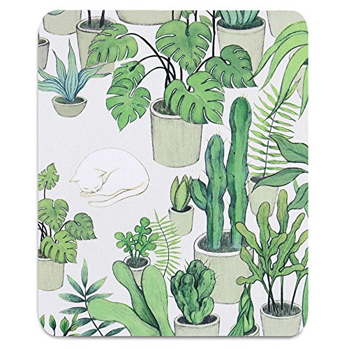 Square Mouse Pad Cute Cactus and Cat Mouse Mat Design Washable Mousepad Non-Slip Rubber Base Computer Mouse Pads for Wireless Mouse