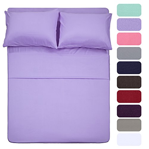 Book Cover 4 Piece Bed Sheet Set (Full,Lavender) 1 Flat Sheet,1 Fitted Sheet and 2 Pillow Cases,Brushed Microfiber Luxury Bedding with Deep Pockets
