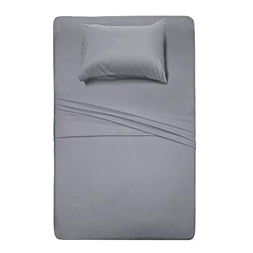 Twin Size Sheet Set - 3 Piece Set(Silver Gray),100% Brushed Microfiber 1800 Luxury Bedding,Hypoallergenic,Soft & Fade Resistant