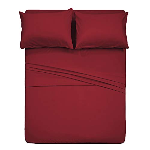 Book Cover 4 Piece Bed Sheet Set - 1 Flat Sheet,1 Fitted Sheet and 2 Pillow Cases,Brushed Microfiber Luxury Bedding with Deep Pockets (Full,Burgundy)