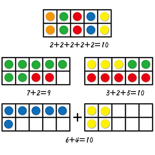 Magnetic Ten-Frame Set, Including 5 Frames (no Hollowed Out) and 55 Colorful Discs (Upgraded Version for Fridge & Hand-held)