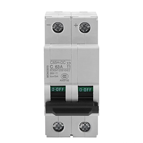 2P 250V Low Voltage DC Miniature Circuit Breaker for Solar Panels Grid System Din Rail Mount(63A) Breaker DC Circuit Amp Solar Double Pole