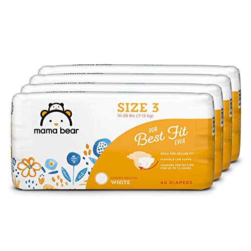Book Cover Amazon Brand - Mama Bear Best Fit Diapers Size 3, 160 Count, White Print (4 packs of 40) [Packaging May Vary]
