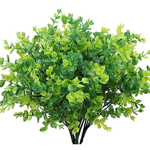 THE BLOOM TIMES Artificial Boxwood (Pack of 6), Artificial Greenery Stems Fake Outdoor Plants UV Resistant for Farmhouse Home Garden Wedding Indoor Outside Decor in Bulk Wholesale