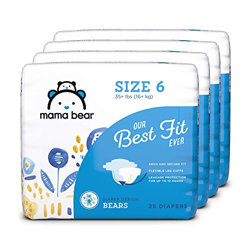 Book Cover Amazon Brand - Mama Bear Best Fit Diapers Size 6, 100 Count, Bears Print (4 packs of 25) [Packaging May Vary]