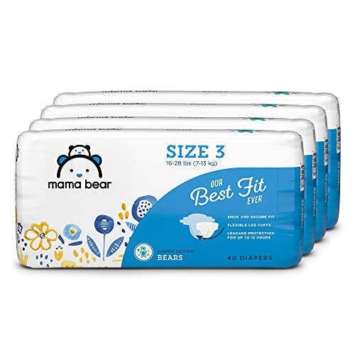 Book Cover Amazon Brand - Mama Bear Best Fit Diapers Size 3, 160 Count, Bears Print (4 packs of 40) [Packaging May Vary]