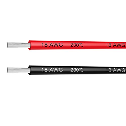 Electrical Wire 18 AWG 18 Gauge Silicone Wire Hook Up wire Cable 20 Feet [10 ft Black And 10 ft Red] - Soft and Flexible 150 Strands 0.08mm of Tinned copper wire High temperature resistance (18AWG)