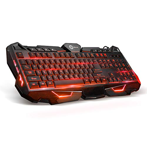 Book Cover Gaming Keyboard, OMBAR LED Backlit Gaming Keyboard with 19 Anti-ghosting Keys 8 Hot Multimedia Keys Ergonomic Wrist Rest Perfect Partner for Office and Gaming