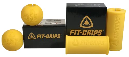 Core Prodigy Fit Grips - Thick Grip Training Adapter for Fat Bar Weight Lifting, Barbells, Dumbbells (Yellow Combo)