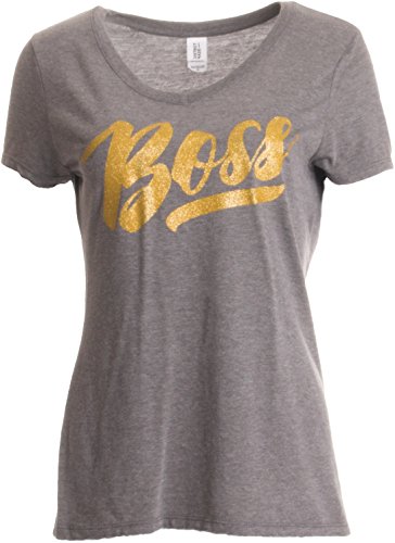 Boss Lady | Funny Bossy Alpha Female Glitter Glam Bling Ladies' V-Neck T-Shirt-(Vneck,M)