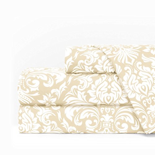 Book Cover Egyptian Luxury 1600 Series Hotel Collection Damask Pattern Bed Sheet Set - Deep Pockets, Wrinkle and Fade Resistant, Hypoallergenic Sheet and Pillowcase Set - King - Cream/White