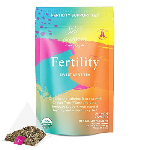 Pink Stork Fertility Tea: Organic Red Raspberry Leaf Tea, Fertility Prenatal Vitamins, Fertility Supplements for Women, Vitex, Hormone Balance + Cycle Support, Women-Owned, Sweet Mint, 30 Cups