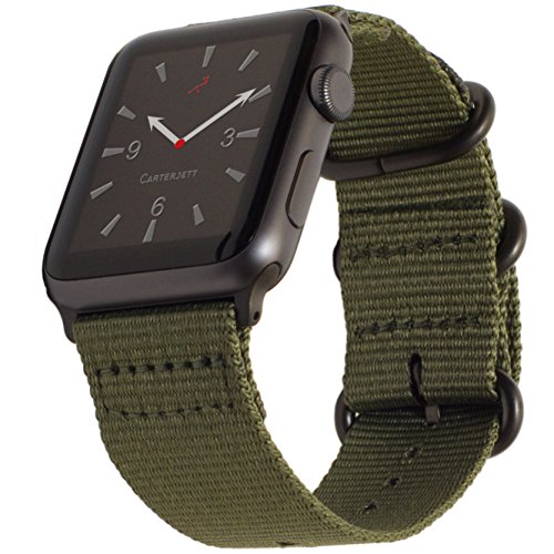 Book Cover Carterjett Compatible with Apple Watch Band 42mm 44mm Nylon Olive iWatch Bands Replacement Strap Durable Dark Gray Adapters NATO Buckle for Series 4 Series 3 2 1 (42 44 S/M/L Army Green)